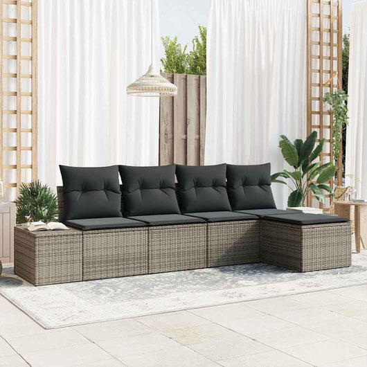 Set Divano da Giardino con cuscino 5 pz-Sofa da Giardino-Divanetto da esterno Grigio polyrattan 631609