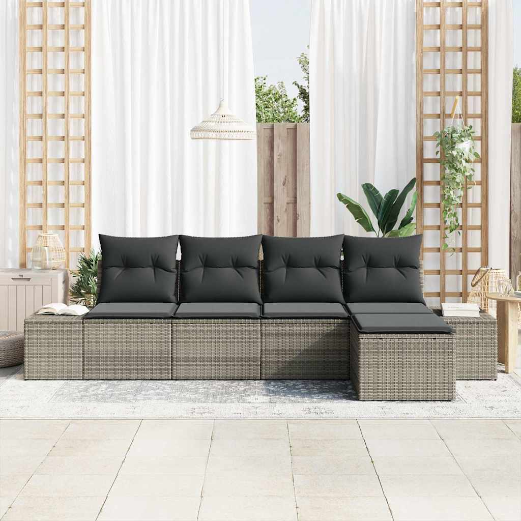 Set Divano da Giardino con cuscino 5 pz-Sofa da Giardino-Divanetto da esterno Grigio polyrattan 631609