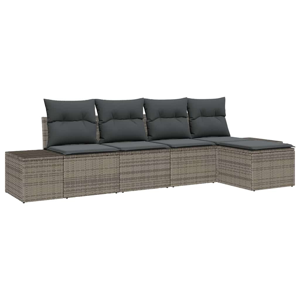 Set Divano da Giardino con cuscino 5 pz-Sofa da Giardino-Divanetto da esterno Grigio polyrattan 631609