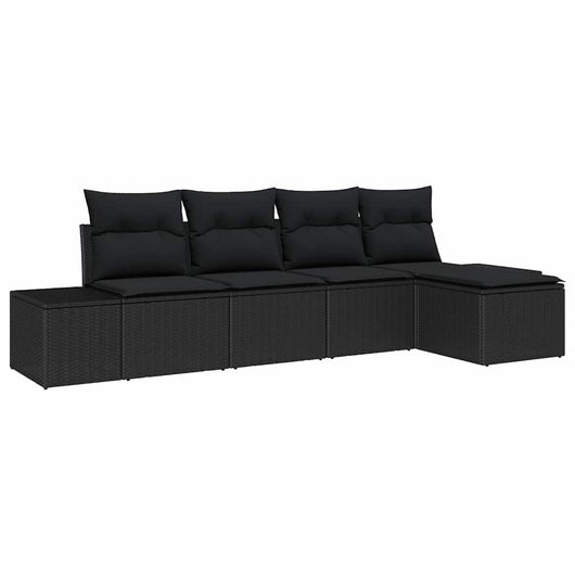 Set Divano da Giardino con cuscino 5 pz-Sofa da Giardino-Divanetto da esterno Nero polyrattan 788298