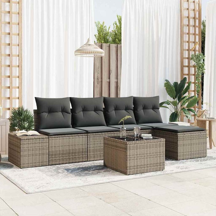 Set da giardino  in 5 pezzi con cuscini neri in rattan sintetico 3347029