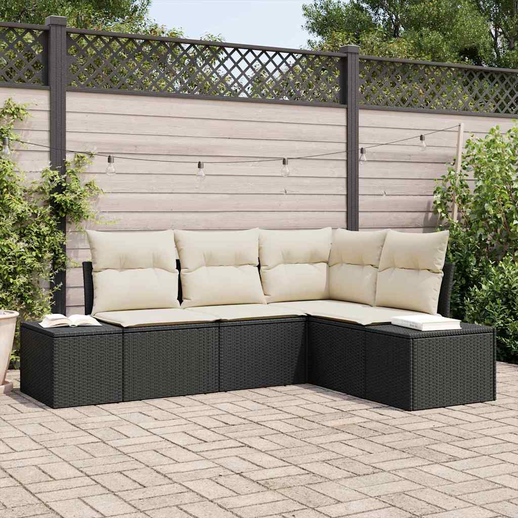 Set Divano da Giardino 4 pz-Sofa da Giardino-Divanetto da esterno Nero polyrattan 447268