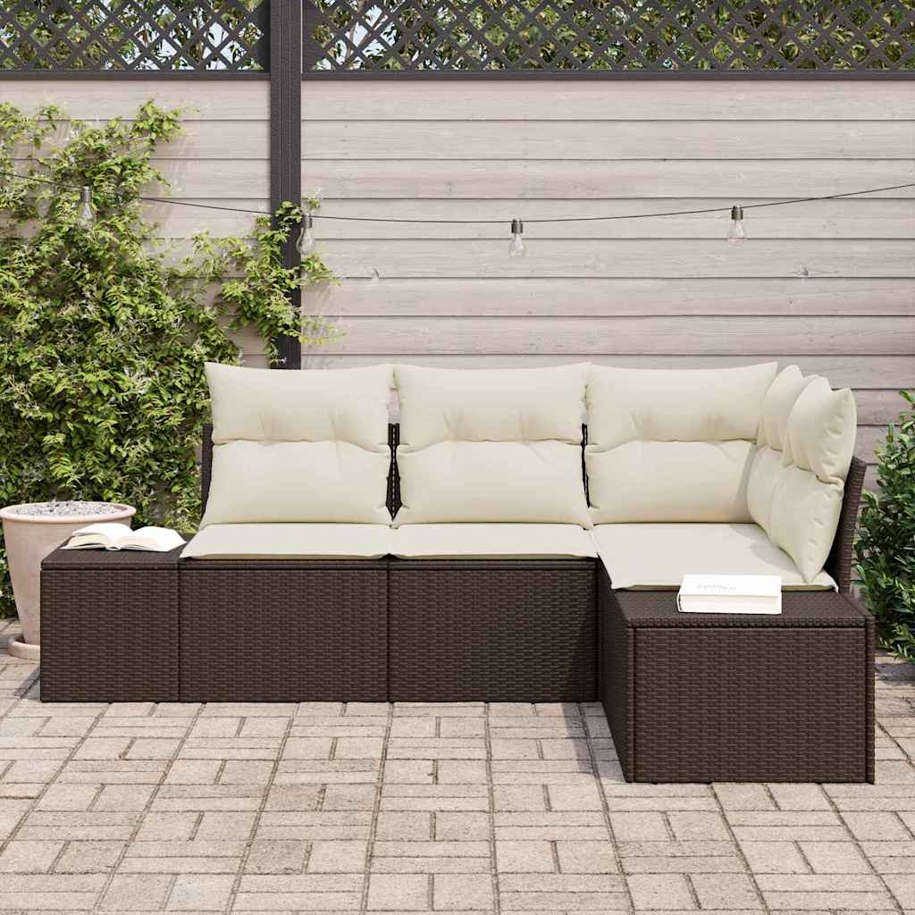 Set Divano da Giardino 4 pz-Sofa da Giardino-Divanetto da esterno Marrone polyrattan 878507