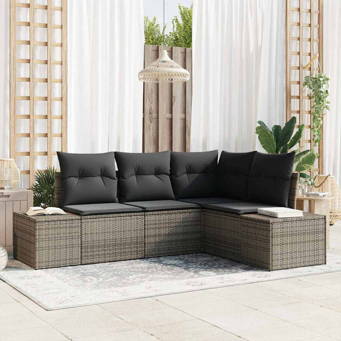 Set Divano da Giardino 4 pz-Sofa da Giardino-Divanetto da esterno Grigio polyrattan 281945