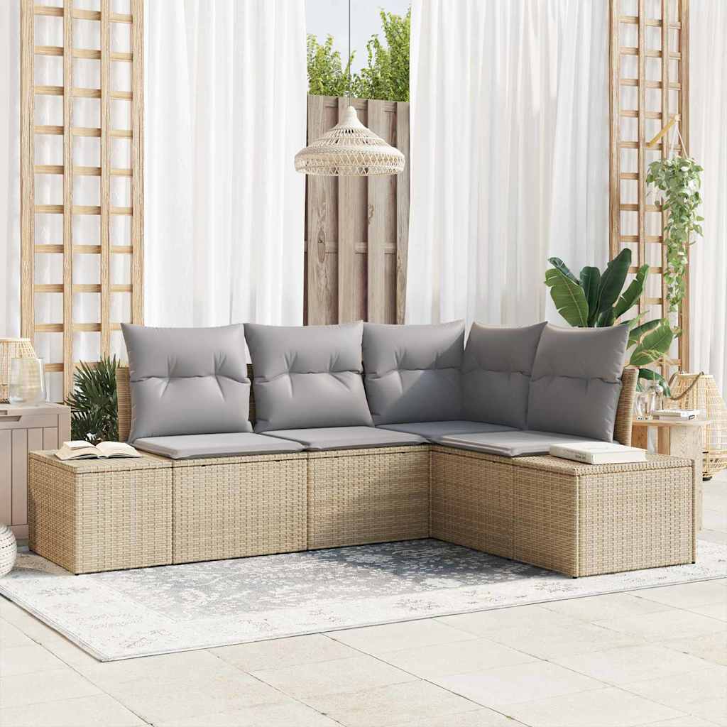 Set Divano da Giardino 4 pz-Sofa da Giardino-Divanetto da esterno Beige polyrattan 763545