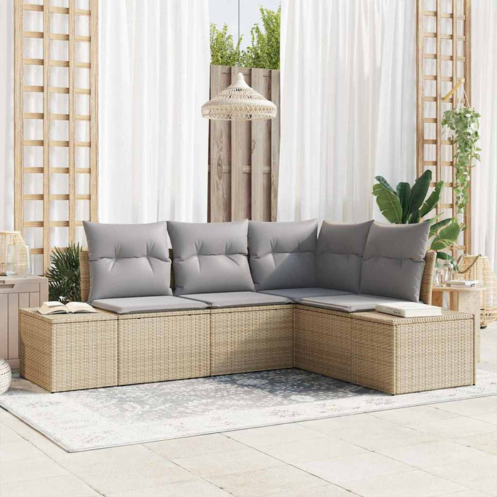 Set Divano da Giardino 4 pz-Sofa da Giardino-Divanetto da esterno Beige polyrattan 763545