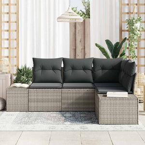 Set Divano da Giardino 4 pz-Sofa da Giardino-Divanetto da esterno Grigio chiaro polyrattan 731152