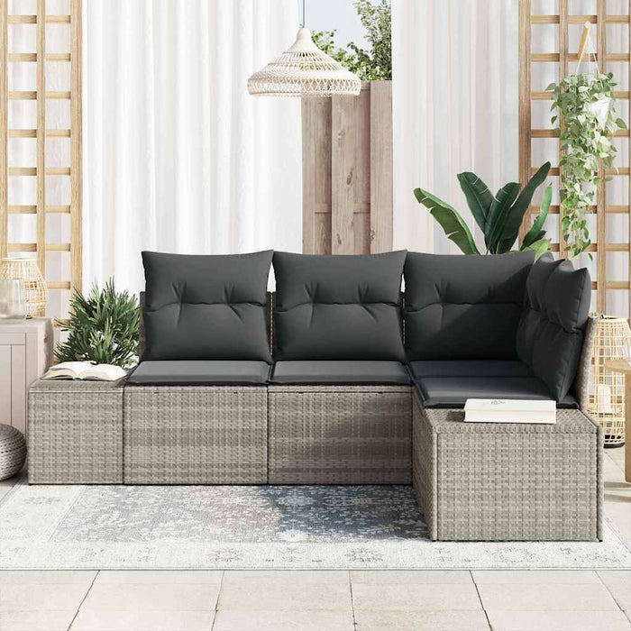 Set Divano da Giardino 4 pz-Sofa da Giardino-Divanetto da esterno Grigio chiaro polyrattan 731152