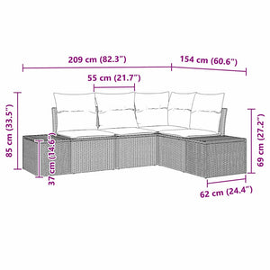 Set Divano da Giardino 4 pz-Sofa da Giardino-Divanetto da esterno Nero polyrattan 329449