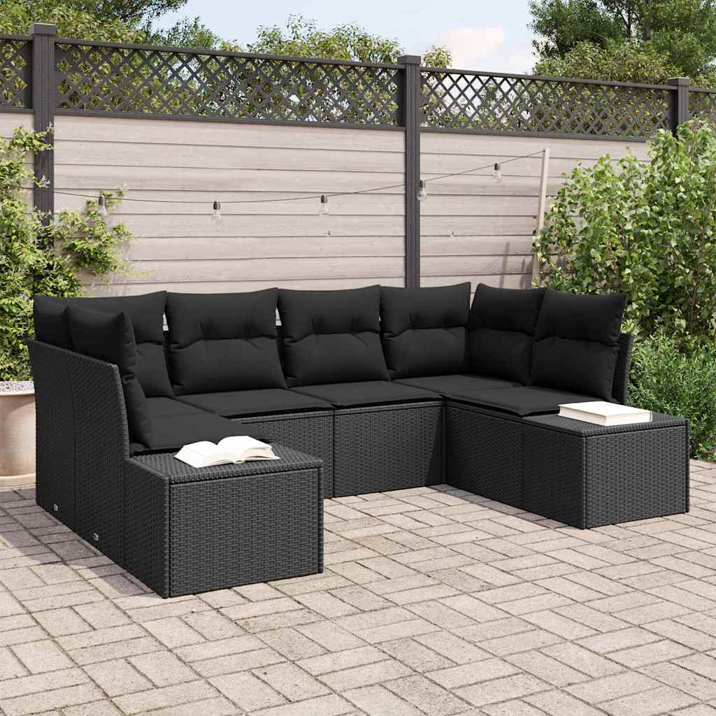 Set di divani da giardino a 6 pezzi con cuscini Nero Polyrattan 3347203