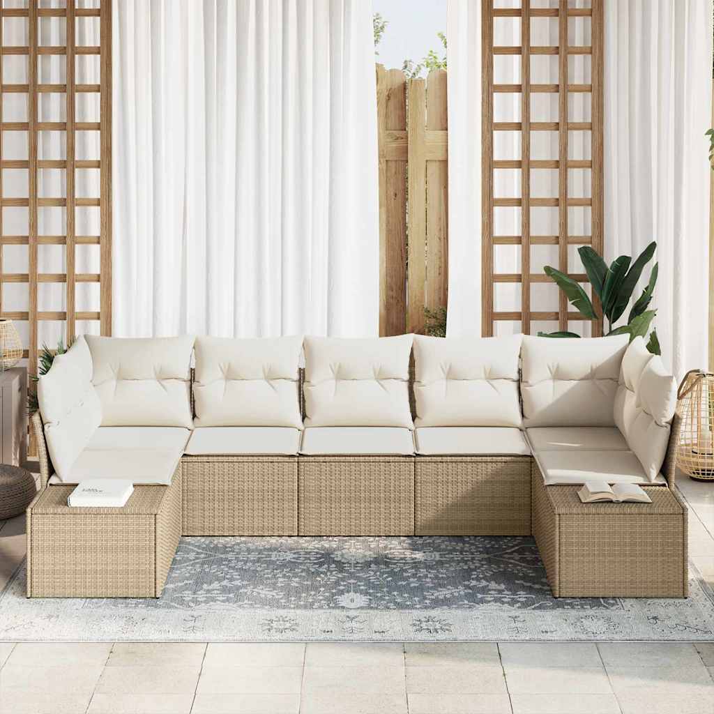 Set divani giardino  da 7 pezzi con cuscini in rattan sintetico beige 3347211
