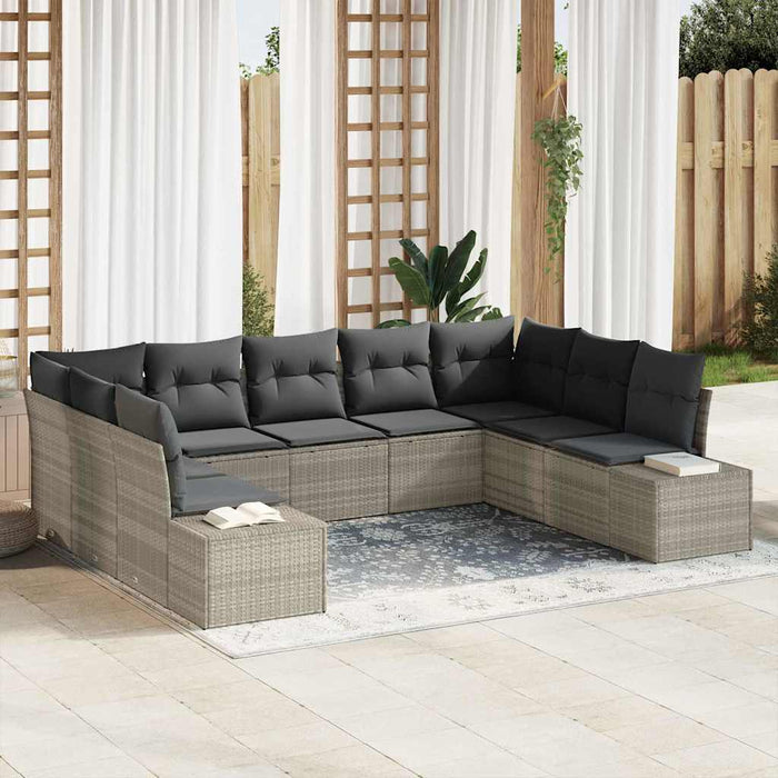 Set Giardino 9 Pezzi con Cuscini - Rattan Sintetico Grigio Chiaro 3347222
