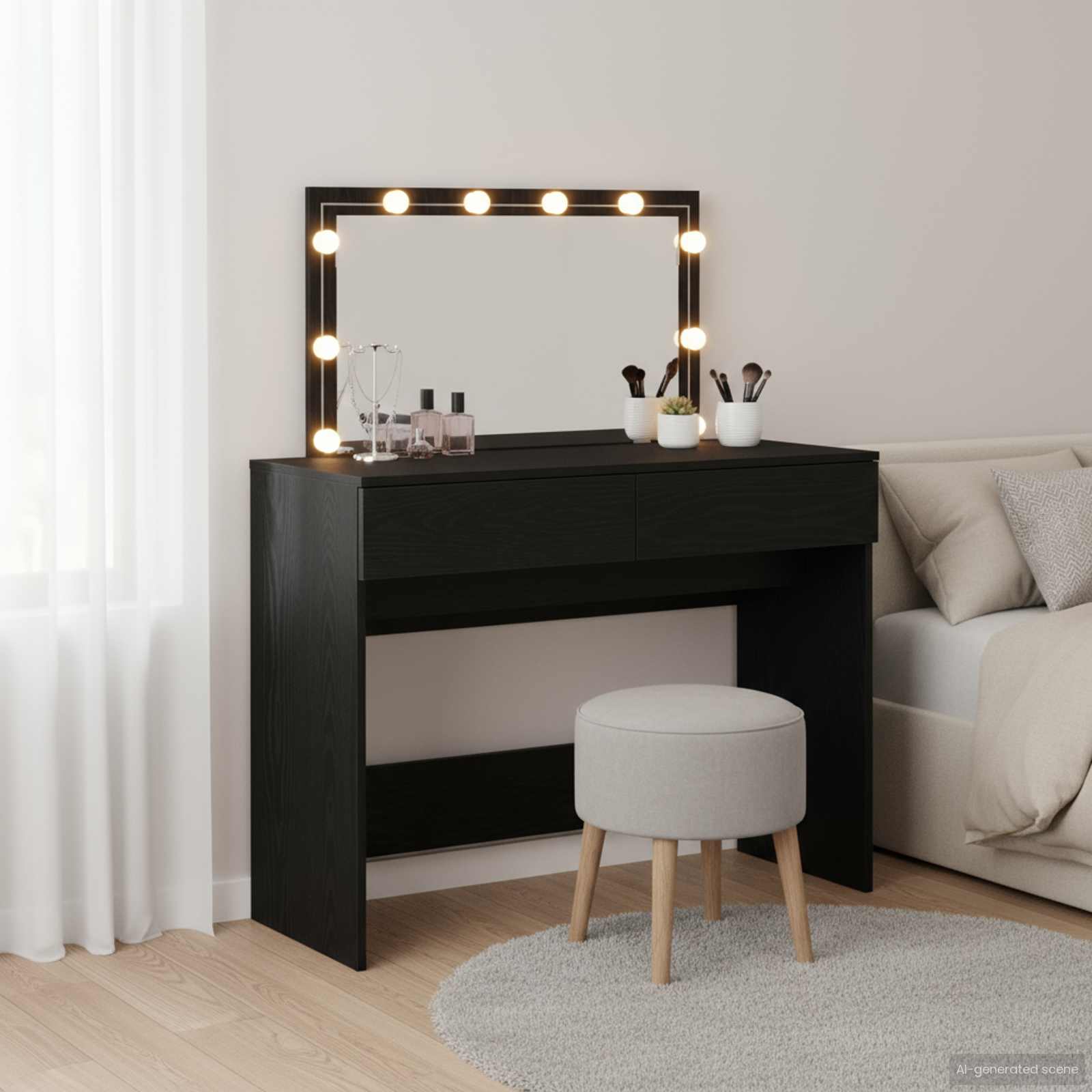 Tavolo da Trucco con cassetto Rovere nero 100 x 40 x 120 cm 868862