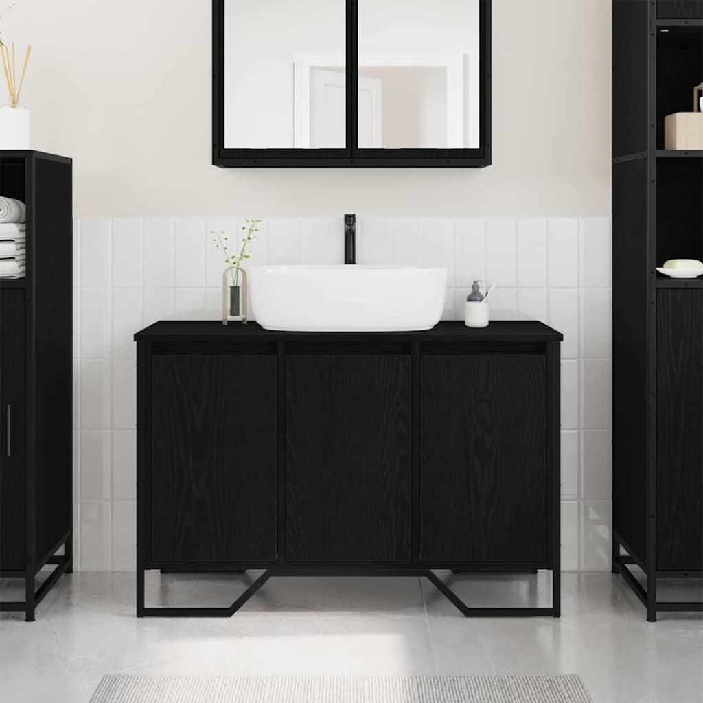 Mobiletto per Lavabo-Armadietto da bagno Altro Rovere Nero 91 x 35 x 60 cm