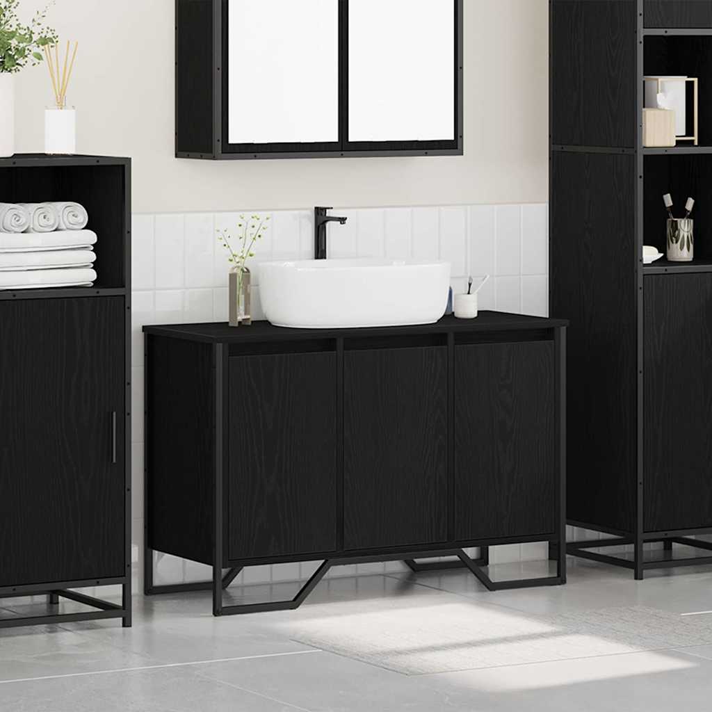 Mobile Lavabo  Rovere Nero 91x35x60 cm Legno Ingegnerizzato 869182