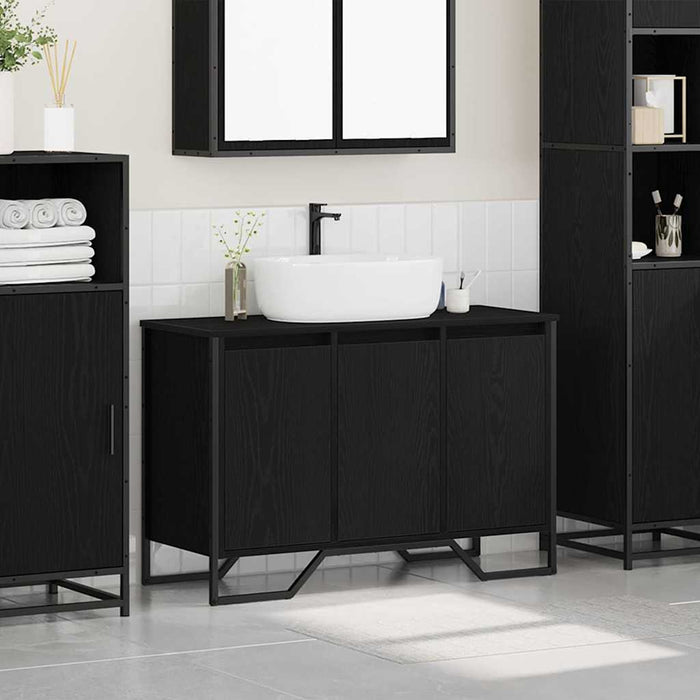 Mobile Lavabo  Rovere Nero 91x35x60 cm Legno Ingegnerizzato 869182