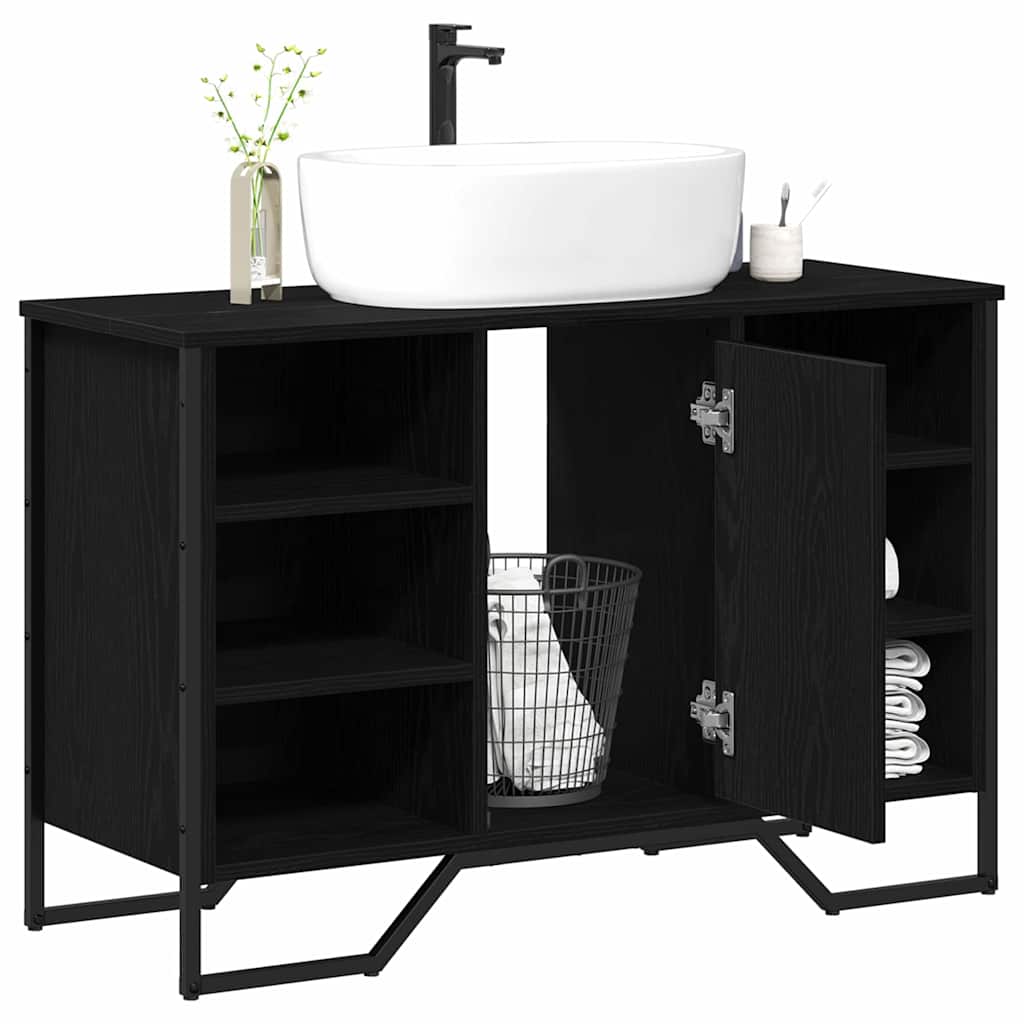 Armadio per Lavabo da Bagno-Armadietto da bagno-Mobiletto da bagno Rovere Nero 91 x 35 x 60 cm