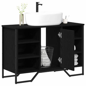 Armadio per Lavabo da Bagno-Armadietto da bagno-Mobiletto da bagno Rovere Nero 91 x 35 x 60 cm