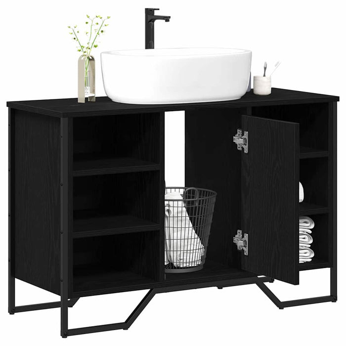 Armadio per Lavabo da Bagno-Armadietto da bagno-Mobiletto da bagno Rovere Nero 91 x 35 x 60 cm