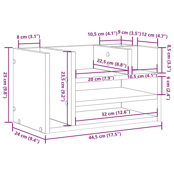 Organizzatore da scrivania rovere artigianale 44.5 x 24 x 25 cm 869198