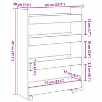vidaXL Carrello di Stoccaggio Stretto Rovere Nero 60 x 20 x 82 cm