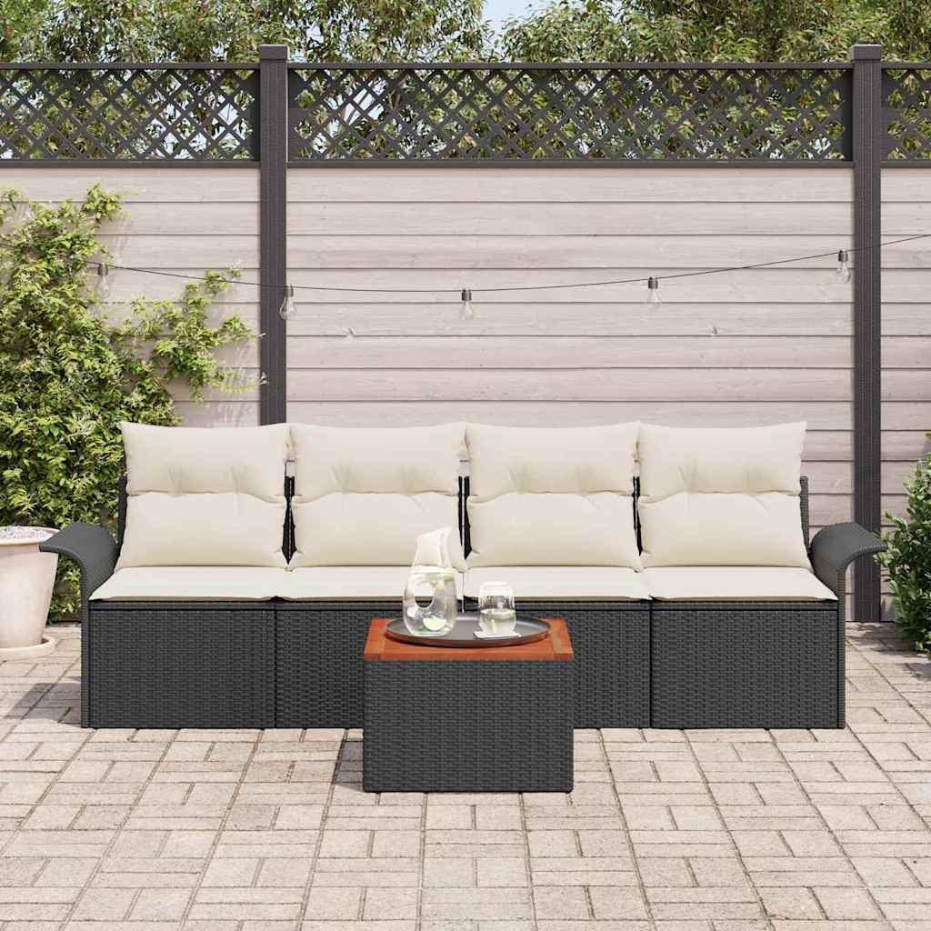 Set Divano da Giardino con cuscino 5 pz-Sofa da Giardino-Divanetto da esterno Nero polyrattan 887292