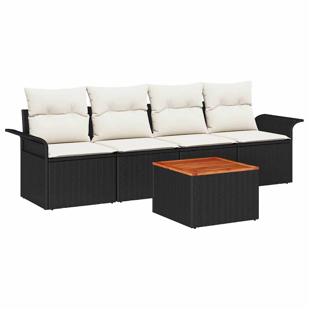 Set Divano da Giardino con cuscino 5 pz-Sofa da Giardino-Divanetto da esterno Nero polyrattan 887292