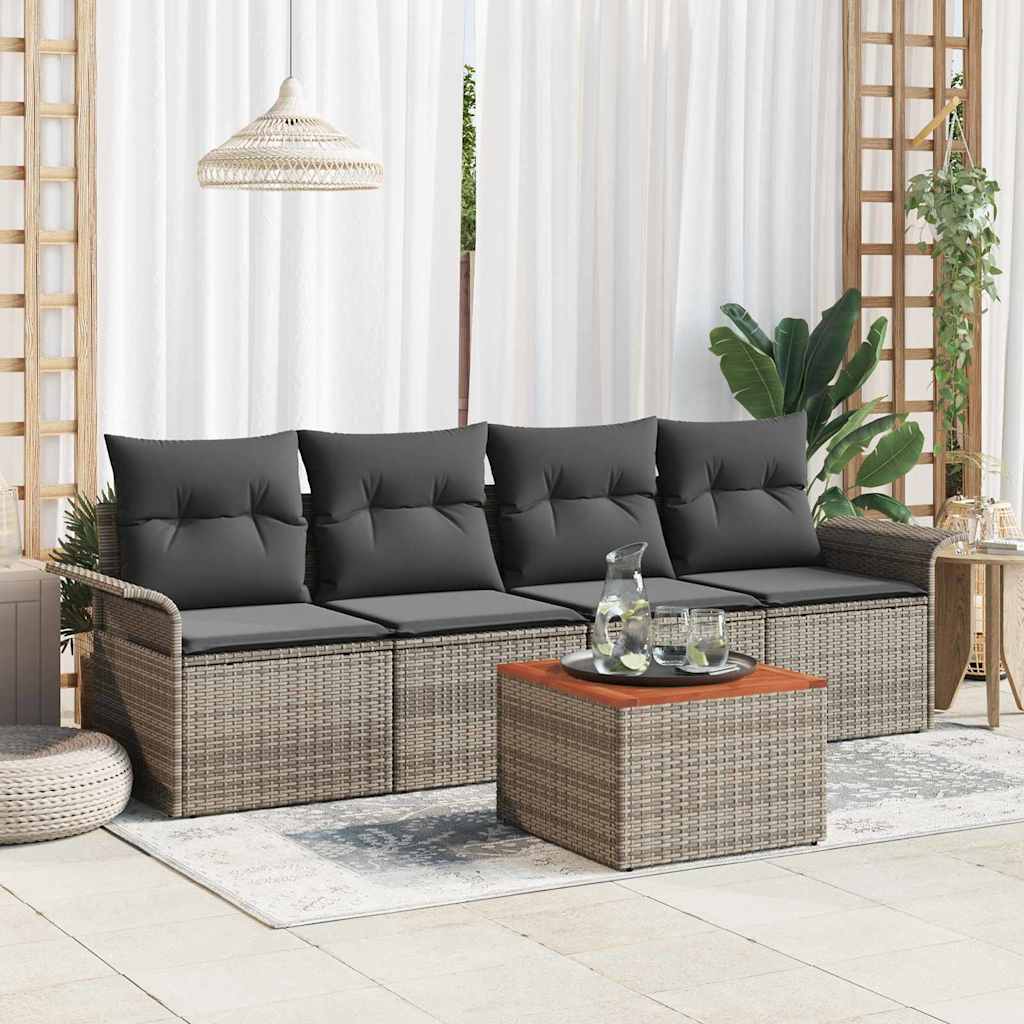 Set Divano da Giardino con cuscino 5 pz-Sofa da Giardino-Divanetto da esterno Grigio polyrattan 259136