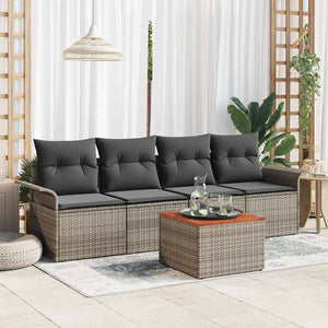 Set Divano da Giardino con cuscino 5 pz-Sofa da Giardino-Divanetto da esterno Grigio polyrattan 259136