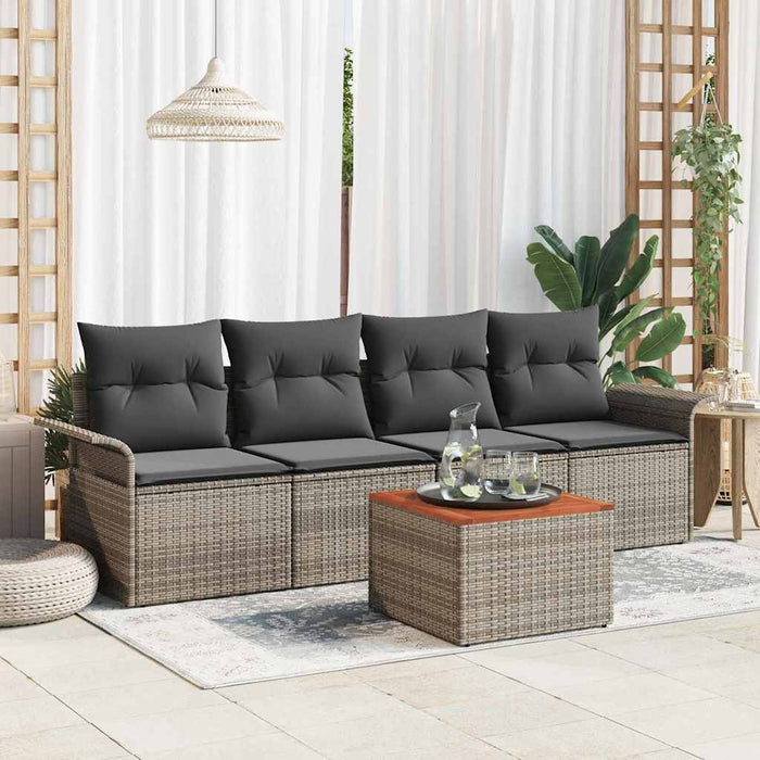 Set Divano da Giardino con cuscino 5 pz-Sofa da Giardino-Divanetto da esterno Grigio polyrattan 259136