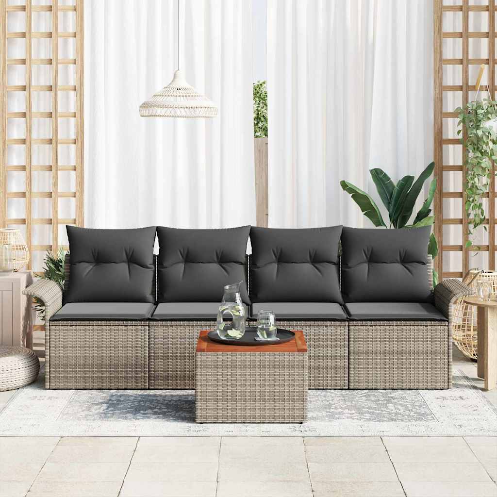 Set Divano da Giardino con cuscino 5 pz-Sofa da Giardino-Divanetto da esterno Grigio polyrattan 259136