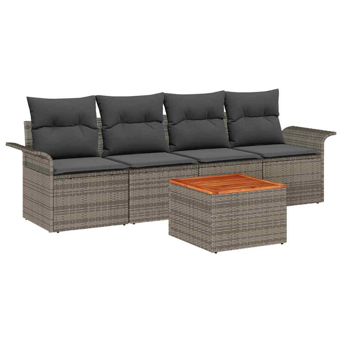 Set Divano da Giardino con cuscino 5 pz-Sofa da Giardino-Divanetto da esterno Grigio polyrattan 259136