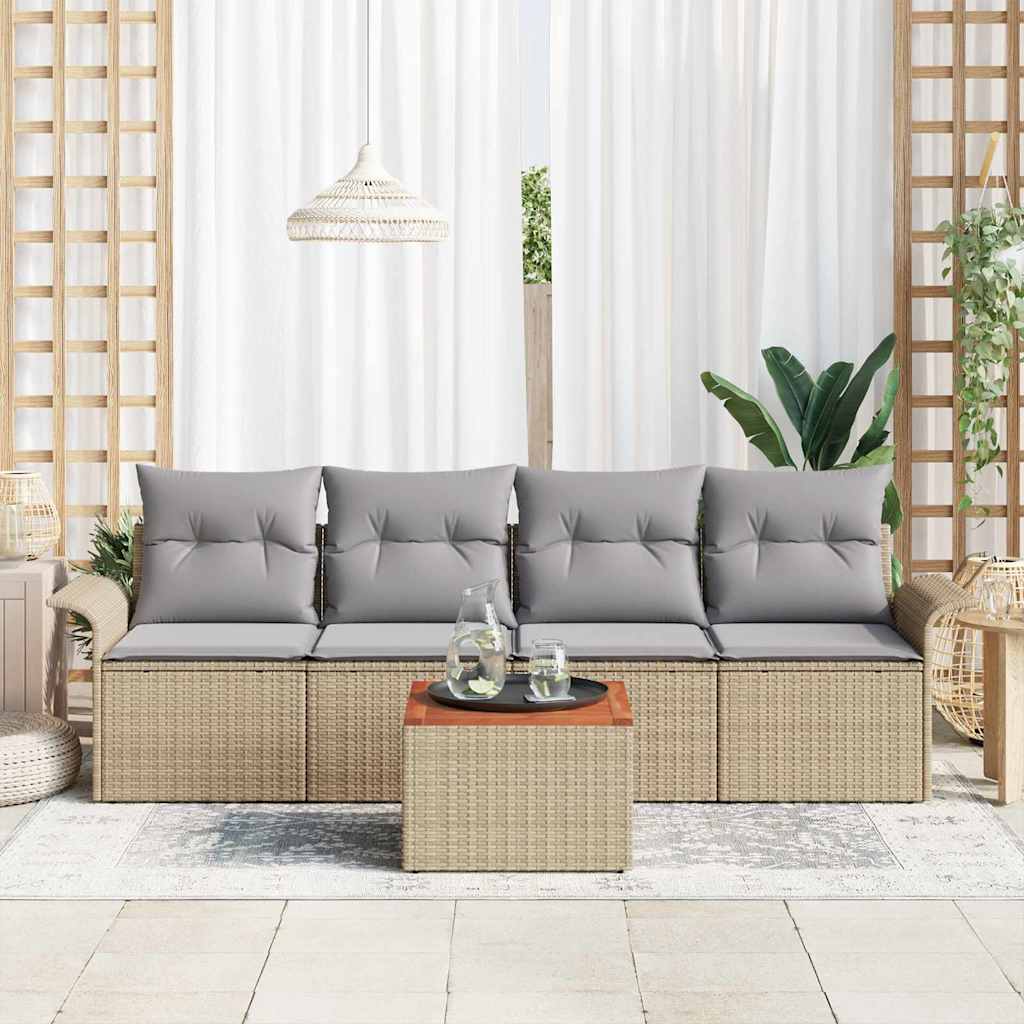 Set Divano da Giardino con cuscino 5 pz-Sofa da Giardino-Divanetto da esterno Beige polyrattan 860700