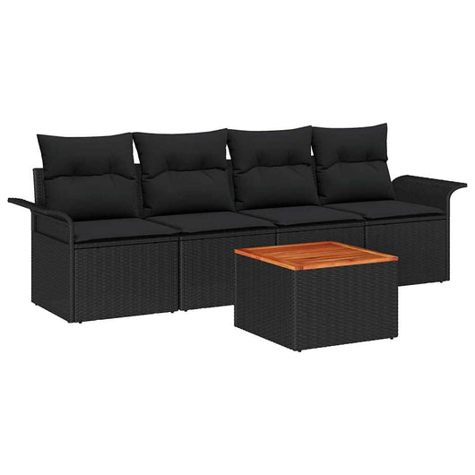 Set Divano da Giardino con cuscino 5 pz-Sofa da Giardino-Divanetto da esterno Nero polyrattan 816455