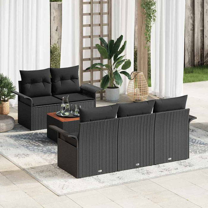 Set Divano da Giardino  6 Pezzi con Cuscini in Rattan PVC Nero e Acacia. 3347268