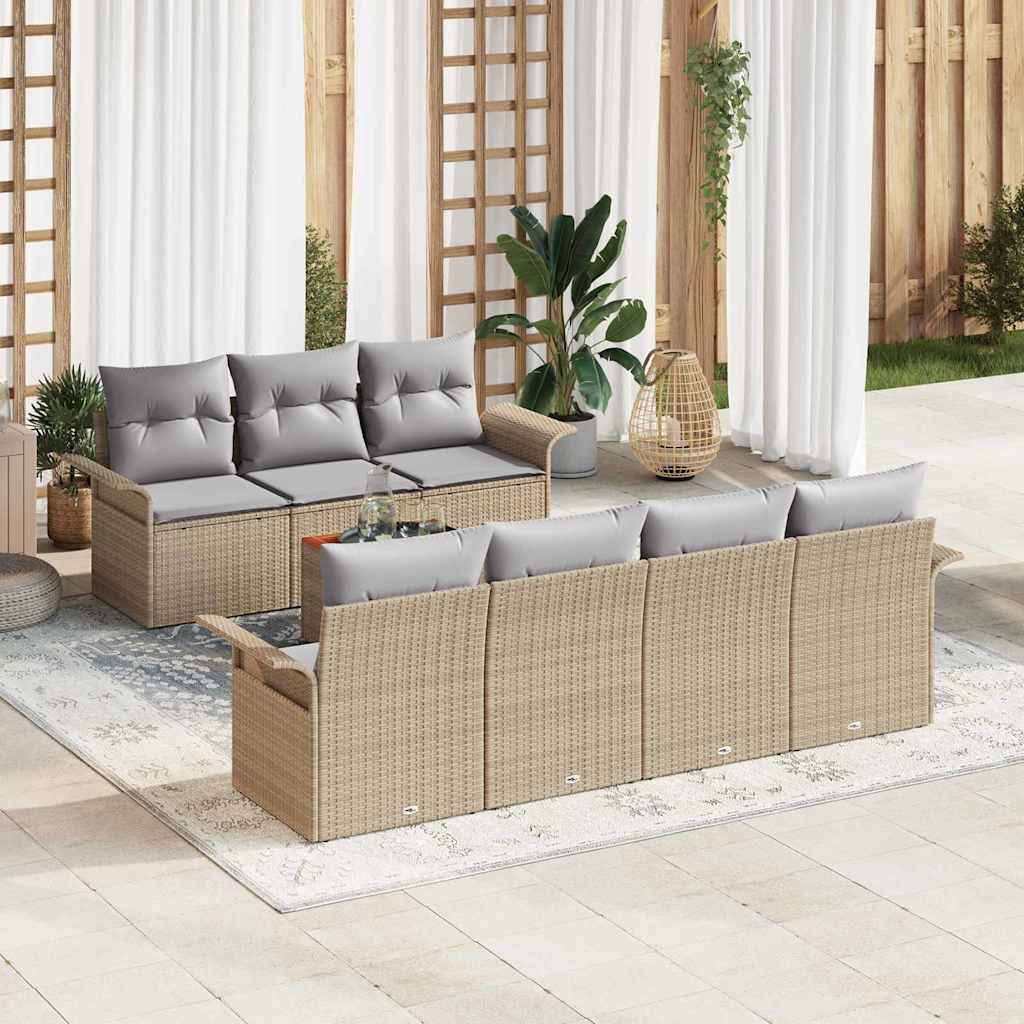 Set da giardino  in 8 pezzi con cuscini beige in polyrattan e legno di acacia 3347287