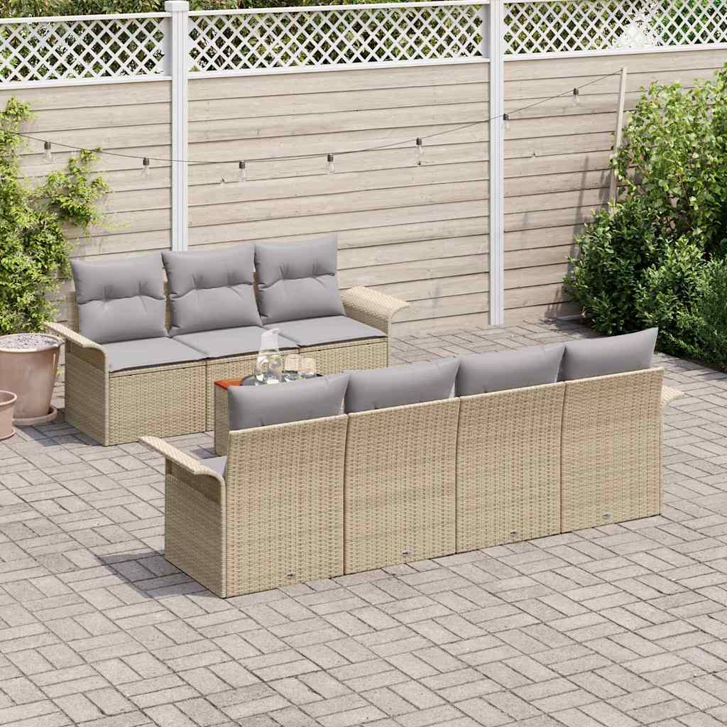 Set da giardino  in 8 pezzi con cuscini beige in polyrattan e legno di acacia 3347287