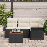 Set Divano da Giardino con cuscino 5 pz-Sofa da Giardino-Divanetto da esterno Nero polyrattan 654826