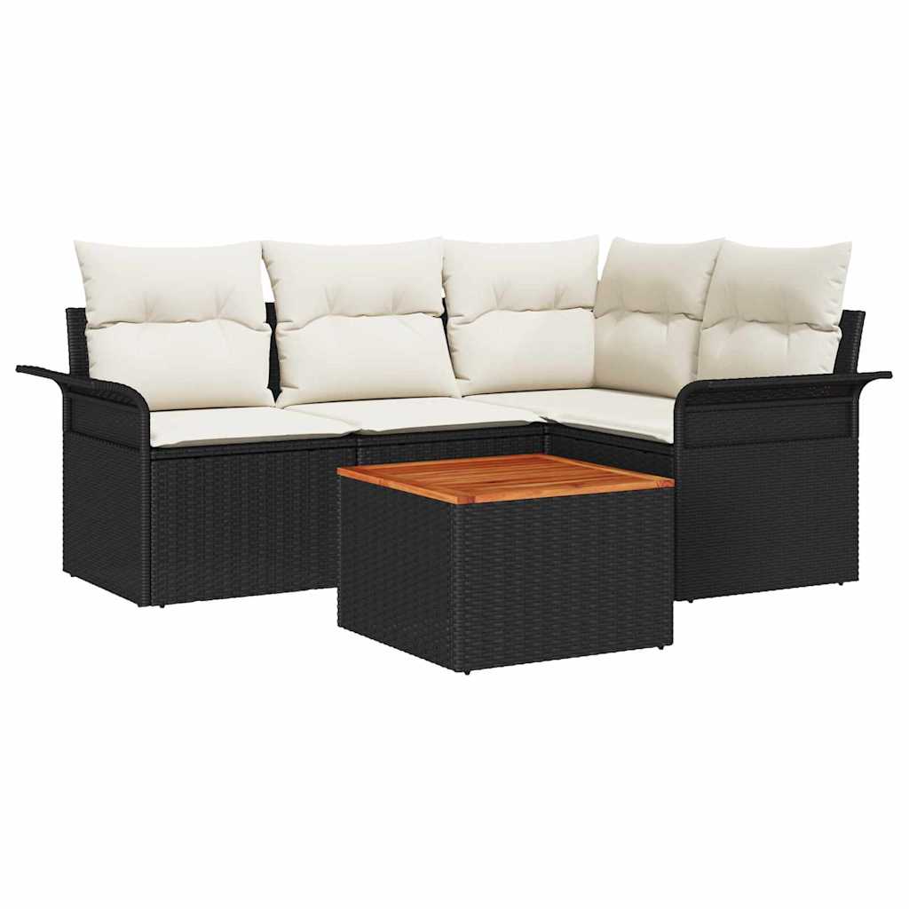 Set Divano da Giardino con cuscino 5 pz-Sofa da Giardino-Divanetto da esterno Nero polyrattan 654826