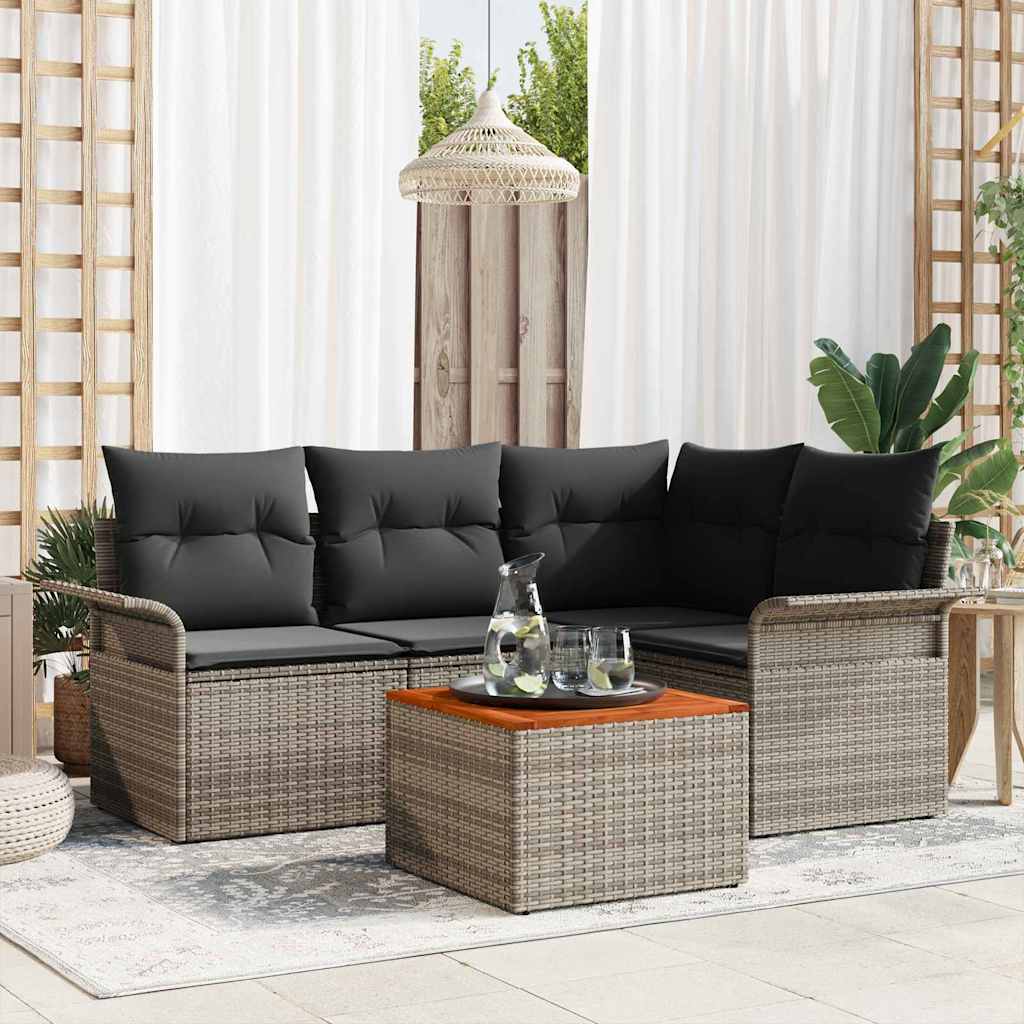Set Divano da Giardino con cuscino 5 pz-Sofa da Giardino-Divanetto da esterno Grigio polyrattan 448578