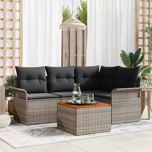 Set Divano da Giardino con cuscino 5 pz-Sofa da Giardino-Divanetto da esterno Grigio polyrattan 448578