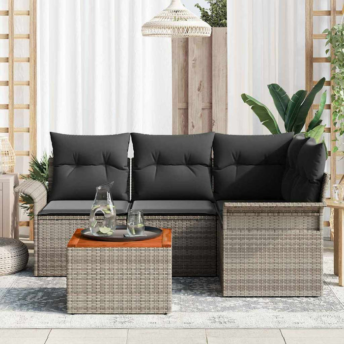 Set Divano da Giardino con cuscino 5 pz-Sofa da Giardino-Divanetto da esterno Grigio polyrattan 448578