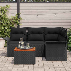 Set Divano da Giardino con cuscino 5 pz-Sofa da Giardino-Divanetto da esterno Nero polyrattan 243725