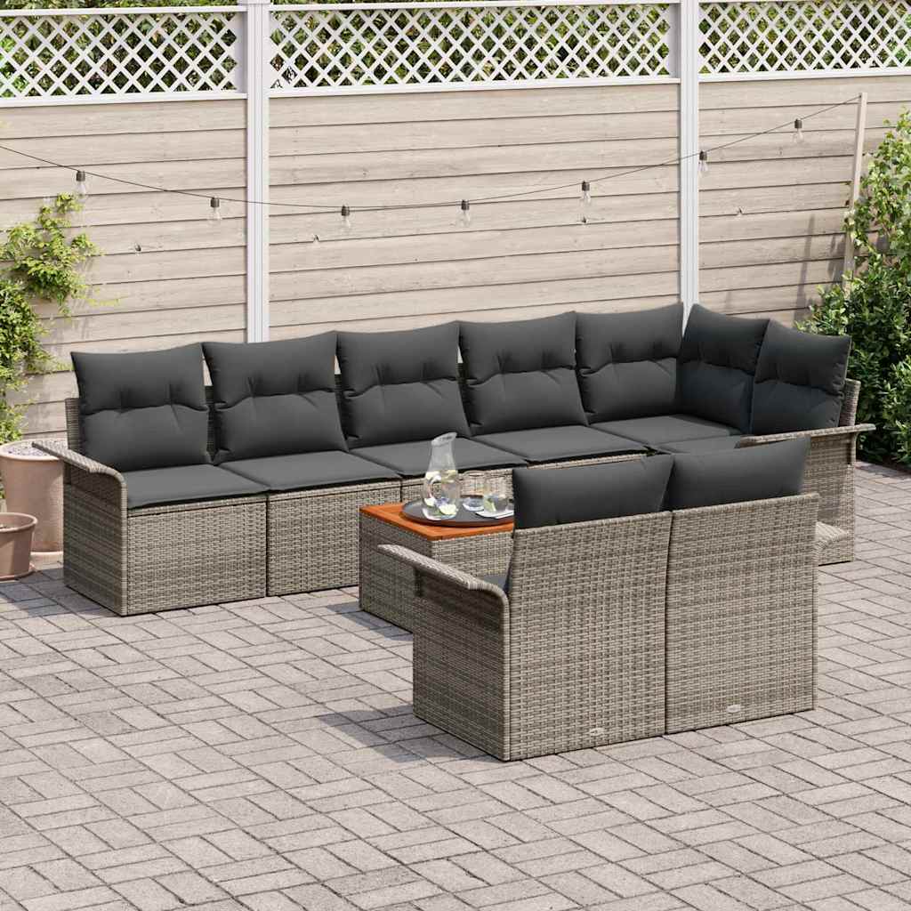 vidaXL Set Divano da Giardino 9 pcs Grigio Poly Rattan