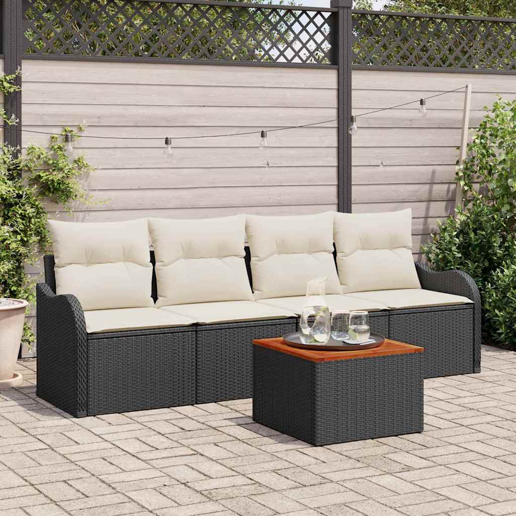 Set Divano da Giardino con cuscino 5 pz-Sofa da Giardino-Divanetto da esterno Nero polyrattan 836493