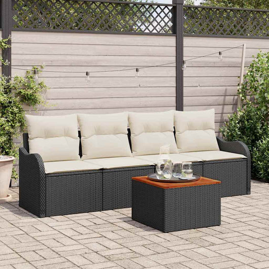 Set Divano da Giardino con cuscino 5 pz-Sofa da Giardino-Divanetto da esterno Nero polyrattan 836493