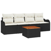 Set Divano da Giardino con cuscino 5 pz-Sofa da Giardino-Divanetto da esterno Nero polyrattan 836493