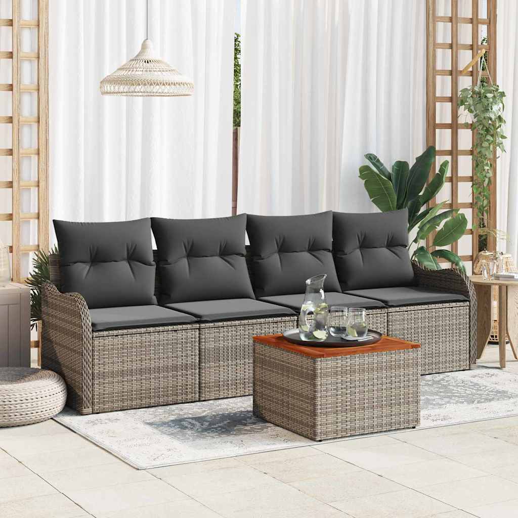 Set Divano da Giardino con cuscino 5 pz-Sofa da Giardino-Divanetto da esterno Grigio polyrattan 959823