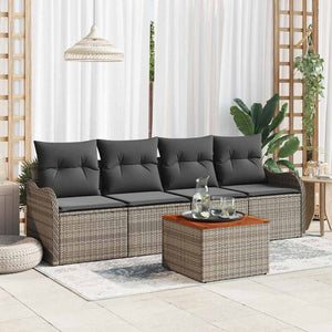 Set Divano da Giardino con cuscino 5 pz-Sofa da Giardino-Divanetto da esterno Grigio polyrattan 959823