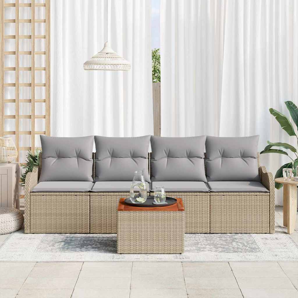 Set Divano da Giardino con cuscino 5 pz-Sofa da Giardino-Divanetto da esterno Beige polyrattan 378785